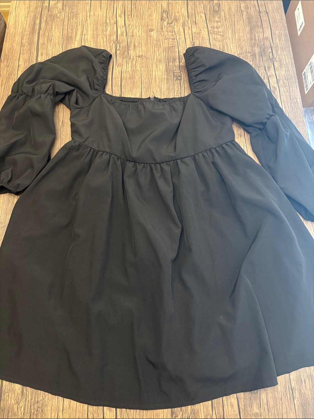 Black Smocked Square Neck Mini Dress